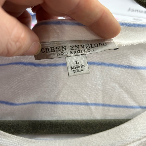 Green Envelope White and Blue Striped Tee - Picture 3 of 4